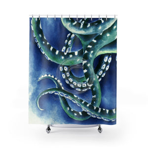 Green Tentacles Blue Sea Watercolor Art Shower Curtains 71 X 74 Home Decor