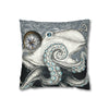 Grey Octopus Kraken Compass Map Spun Polyester Square Pillow Case Home Decor