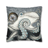 Grey Octopus Kraken Compass Map Spun Polyester Square Pillow Case Home Decor