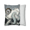 Grey Octopus Kraken Compass Map Spun Polyester Square Pillow Case Home Decor