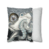 Grey Octopus Kraken Compass Map Spun Polyester Square Pillow Case Home Decor