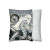 Grey Octopus Kraken Compass Map Spun Polyester Square Pillow Case Home Decor