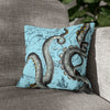 Grey Octopus Kraken Vintage Map Blue Art Spun Polyester Square Pillow Case 14 × Home Decor