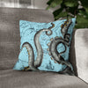 Grey Octopus Kraken Vintage Map Blue Art Spun Polyester Square Pillow Case 16 × Home Decor