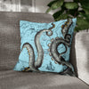 Grey Octopus Kraken Vintage Map Blue Art Spun Polyester Square Pillow Case 18 × Home Decor