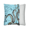 Grey Octopus Kraken Vintage Map Blue Art Spun Polyester Square Pillow Case Home Decor