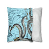 Grey Octopus Kraken Vintage Map Blue Art Spun Polyester Square Pillow Case Home Decor