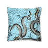 Grey Octopus Kraken Vintage Map Blue Art Spun Polyester Square Pillow Case Home Decor