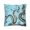 Grey Octopus Kraken Vintage Map Blue Art Spun Polyester Square Pillow Case Home Decor