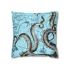 Grey Octopus Kraken Vintage Map Blue Art Spun Polyester Square Pillow Case Home Decor