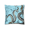 Grey Octopus Kraken Vintage Map Blue Art Spun Polyester Square Pillow Case Home Decor