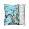 Grey Octopus Kraken Vintage Map Blue Art Spun Polyester Square Pillow Case Home Decor