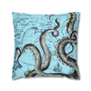 Grey Octopus Kraken Vintage Map Blue Art Spun Polyester Square Pillow Case Home Decor