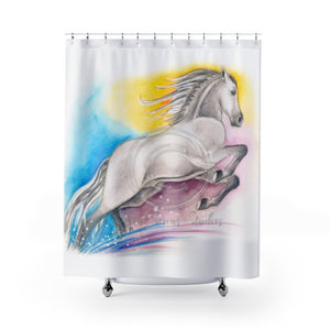 Horse Rainbow Running Watercolor Art Shower Curtain 71 × 74 Home Decor