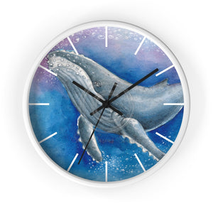 Humpback Whale And The Bubbles Watercolor Art Wall Clock White / Black 10 Home Decor