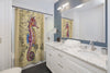 Magenta Seahorse Vintage Map Beige Watercolor Art Shower Curtain Home Decor