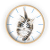 Maine Coon Kitten Cat Watercolor Cute Art Wall Clock Wooden / White 10 Home Decor