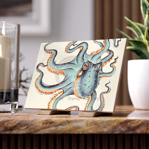 Mint Green Teal Octopus Ink Art Ceramic Photo Tile 6 × 8 / Glossy Home Decor