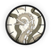 Modern Bold Tentacles Kraken Human Made Original Art Beige Octopus Artwork Wall Clock Black / White