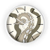 Modern Bold Tentacles Kraken Human Made Original Art Beige Octopus Artwork Wall Clock White /