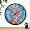 Modern Bold Tentacles Kraken Sea Human Made Original Art Orange Red Octopus Artwork Wall Clock Home