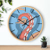 Modern Bold Tentacles Kraken Sea Human Made Original Art Orange Red Octopus Artwork Wall Clock Home