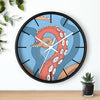 Modern Bold Tentacles Kraken Sea Human Made Original Art Orange Red Octopus Artwork Wall Clock Home
