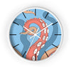 Modern Bold Tentacles Kraken Sea Human Made Original Art Orange Red Octopus Artwork Wall Clock