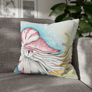 Nautilus Octopus Stippling White Ink Art Spun Polyester Square Pillow Case 20 × Home Decor