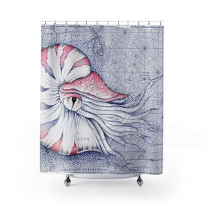 Nautilus Purple Red Vintage Map Art Shower Curtain 71 × 74 Home Decor