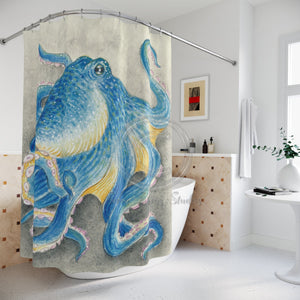 Ocean Blue Octopus Watercolor Art Shower Curtain 71’’ × 74’’ Home Decor