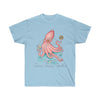 Octopus And Planets Salmon Teal Ink Art Unisex Ultra Cotton Tee Light Blue / S T-Shirt