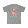 Octopus And Planets Salmon Teal Ink Art Unisex Ultra Cotton Tee Sport Grey / S T-Shirt