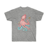 Octopus And Planets Salmon Teal Ink Art Unisex Ultra Cotton Tee Sport Grey / S T-Shirt