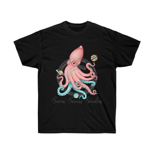Octopus And The Planets Salmon Teal Dark Unisex Ultra Cotton Tee Black / S T-Shirt