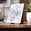 Octopus Blue Dance Ink On White Art Ceramic Photo Tile Home Decor