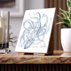 Octopus Blue Dance Ink On White Art Ceramic Photo Tile Home Decor