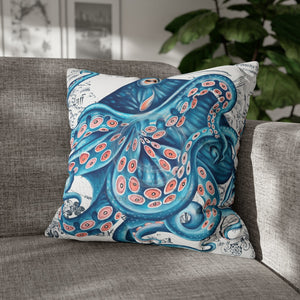 Octopus Blue Vintage Map Art Spun Polyester Square Pillow Case 20 × Home Decor