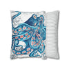 Octopus Blue Vintage Map Art Spun Polyester Square Pillow Case Home Decor