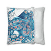 Octopus Blue Vintage Map Art Spun Polyester Square Pillow Case Home Decor