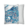 Octopus Blue Vintage Map Art Spun Polyester Square Pillow Case Home Decor