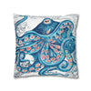 Octopus Blue Vintage Map Art Spun Polyester Square Pillow Case Home Decor