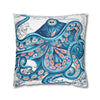 Octopus Blue Vintage Map Art Spun Polyester Square Pillow Case Home Decor