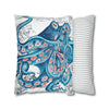 Octopus Blue Vintage Map Art Spun Polyester Square Pillow Case Home Decor