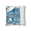 Octopus Blue Vintage Map Art Spun Polyester Square Pillow Case Home Decor