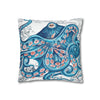 Octopus Blue Vintage Map Art Spun Polyester Square Pillow Case Home Decor