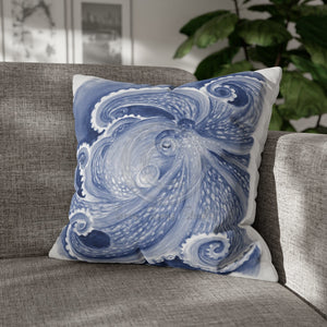 Octopus Blue Watercolor Art Spun Polyester Square Pillow Case 20 × Home Decor