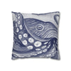 Octopus Blue Watercolor Art Spun Polyester Square Pillow Case Home Decor