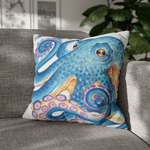 Octopus Blue Watercolor Ink Art Spun Polyester Square Pillow Case 20 × Home Decor