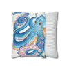 Octopus Blue Watercolor Ink Art Spun Polyester Square Pillow Case Home Decor